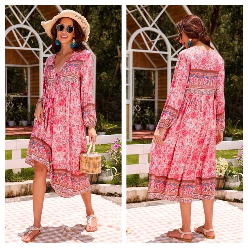 Floral Pink Bohemian Maxi Dress